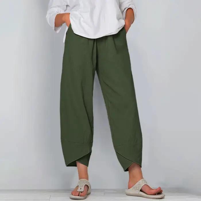 Pantalon sarouel en coton et lin pour femmes