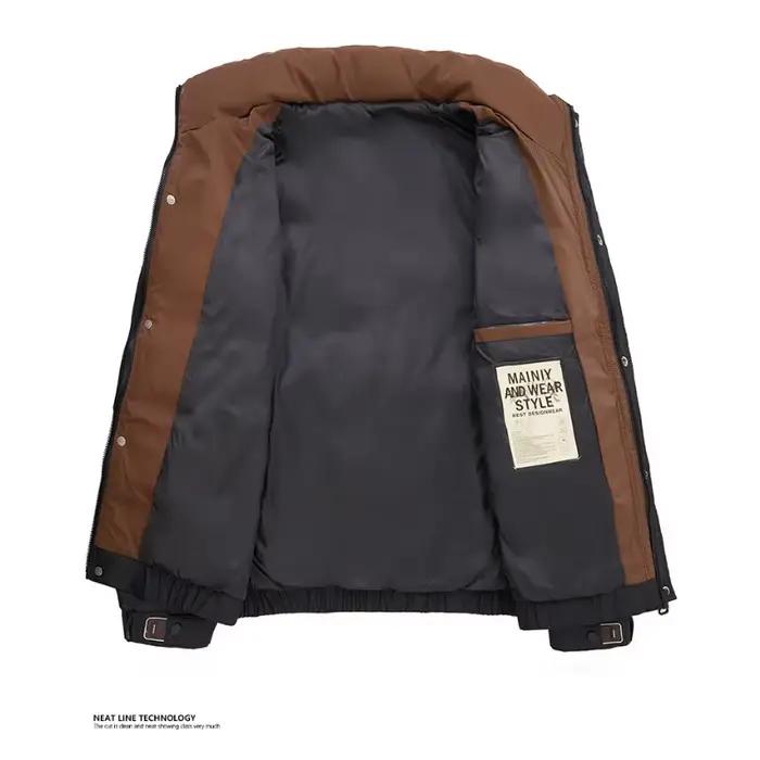Veste en polyester ample et chaude avec duvet d'oie blanc pour hommes, style décontracté, fermeture éclair, poches pratiques, saison froide automne-hiver