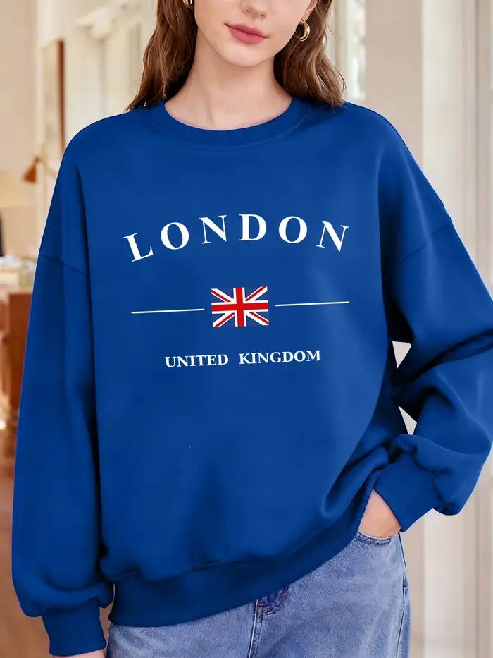 Sweat-shirt imprimé drapeau du royaume-uni de londres pour femmes, pull décontracté à col ras du cou, mode Y2K, Streetwear surdimensionné, vêtements d'automne