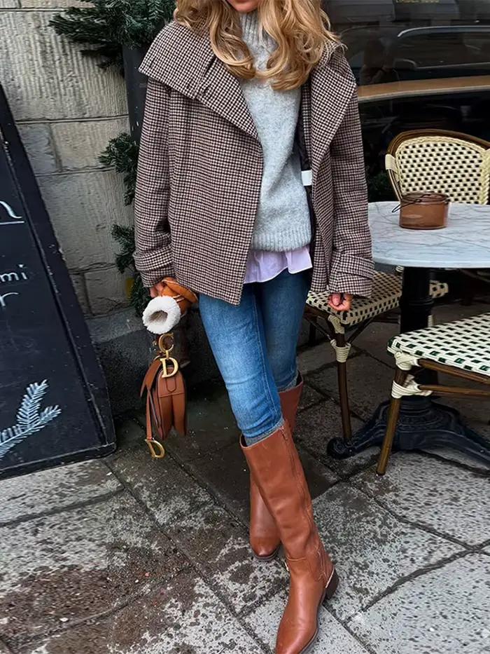 Veste à manches longues à carreaux pour femme