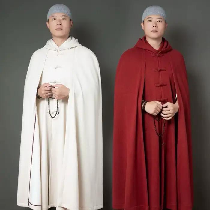 Cape à Capuche de Moine Rayonne et Coton Mixte pour Hommes et Femmes, Robe Traditionnelle Chinoise Élégante pour Méditation et Jogging Occasions Automne Hiver