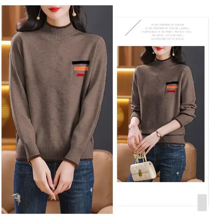 Pull chaud femme vêtements Vintage demi col haut automne