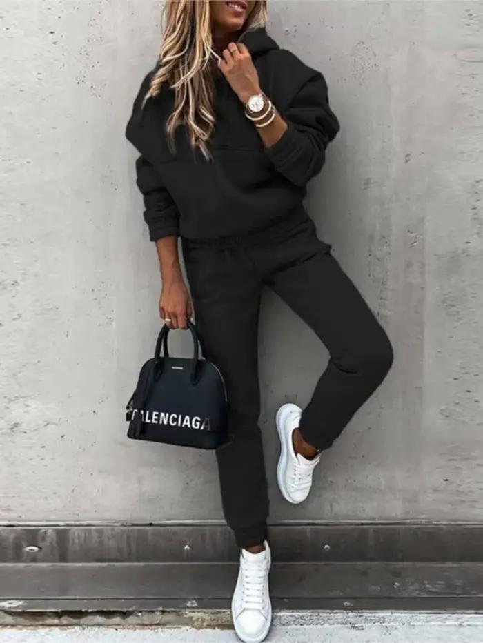 Femmes deux pièces ensemble survêtement couleur unie costume 2025 automne pantalon costumes femme sweat sport à capuche vêtements de sport pantalons ensembles