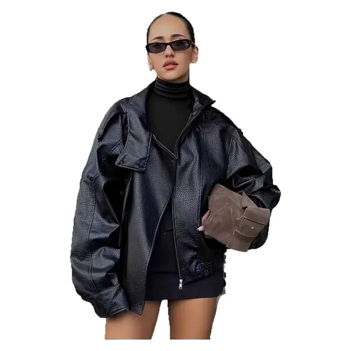 Blouson de motard pour femme en cuir PU