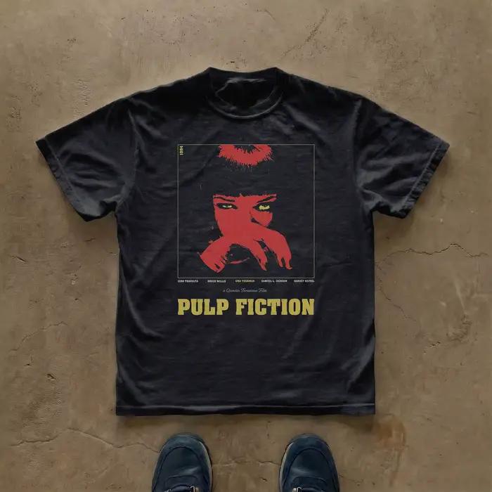 T-shirt Hommage Pulp Fiction Vintage Oversize Homme Femme Streetwear Coton Haute Qualité Décontracté Ample Doux Vêtements Unisexe
