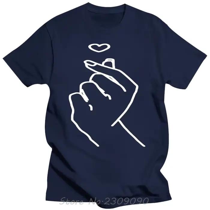 Kpop chemise coréenne amour coeur main symbole Saranghae amour cadeau T-shirt hommes décontracté T-shirt mode haut col en o t-shirts été T-shirt