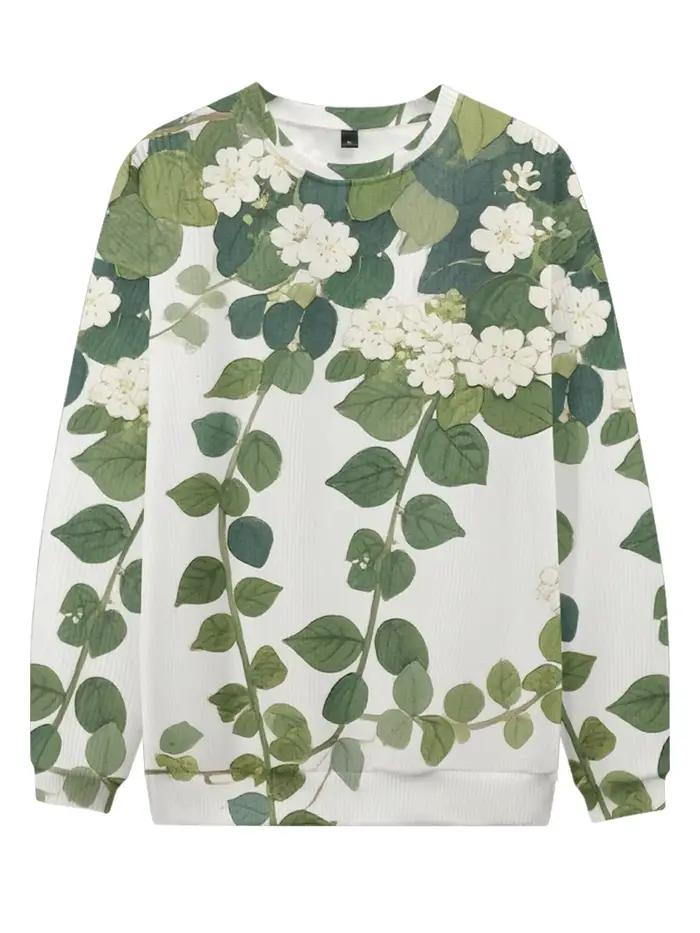 Sweat-shirt à col rond blanc imprimé Floral vibrant