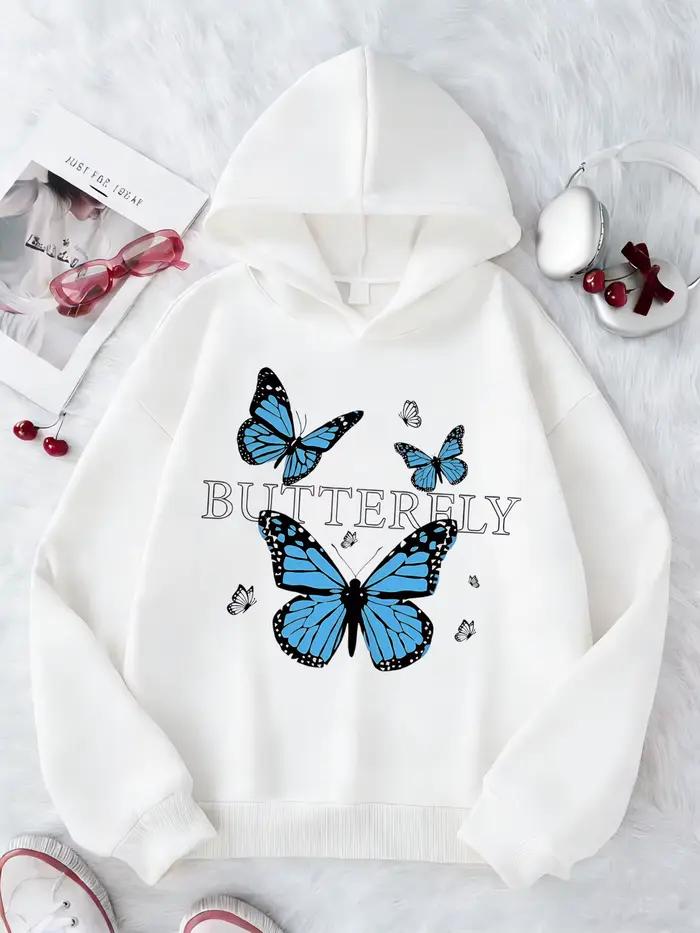 Sweat-shirt pour enfants au design papillon bleu, sweat-shirt mignon pour garçons et filles, sweat-shirt décontracté pour l'automne et le printemps