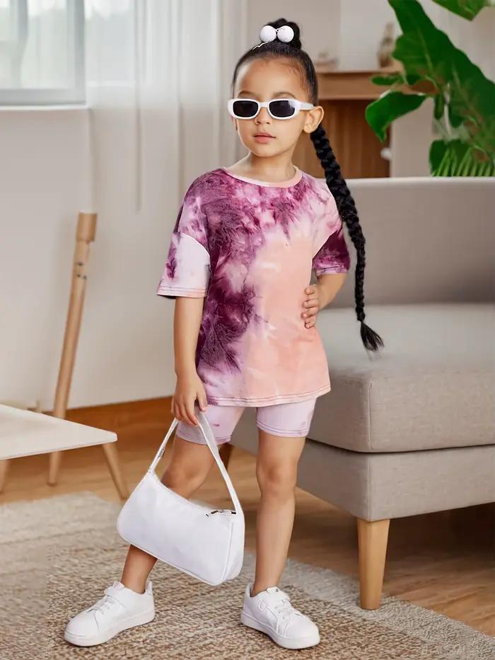 Ensemble de t-shirts pour filles : haut ample à manches courtes + short moulant