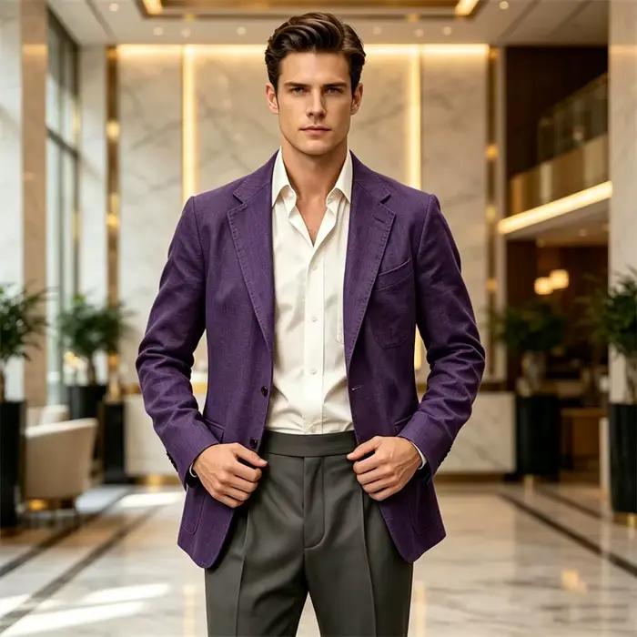 Blazer en lin léger pour homme, coupe ajustée décontractée, revers cranté, deux boutons, idéal pour l'été, la plage, les mariages, les affaires et le quotidien