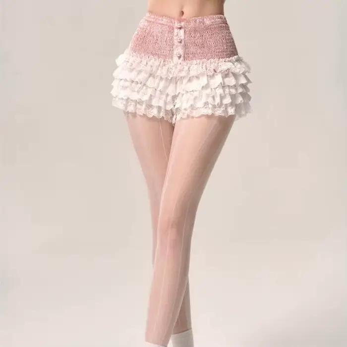 Jupe courte en dentelle rose et blanche style français printemps été nouvelle collection jupe de ballet jupe mi-longue coupe ajustée polyester bywindto