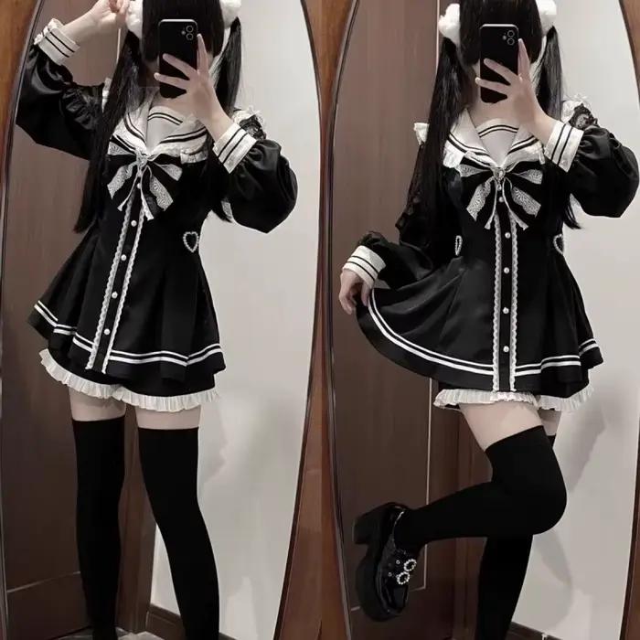 Jirai Kei – robe noire de marin en dentelle