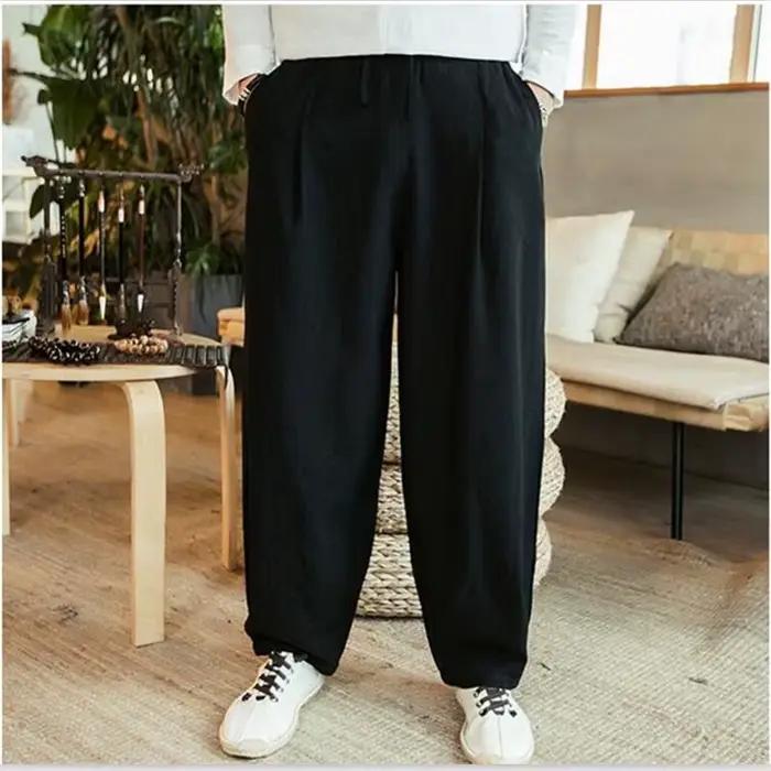 Pantalon large en coton et lin pour homme