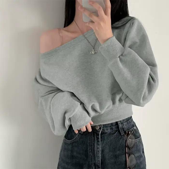 Sweat-shirt court à épaules dénudées pour femmes
