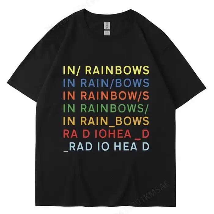 T-shirt à manches courtes homme radiohead rainbows hip hop gothique streetwear occasion décontractée