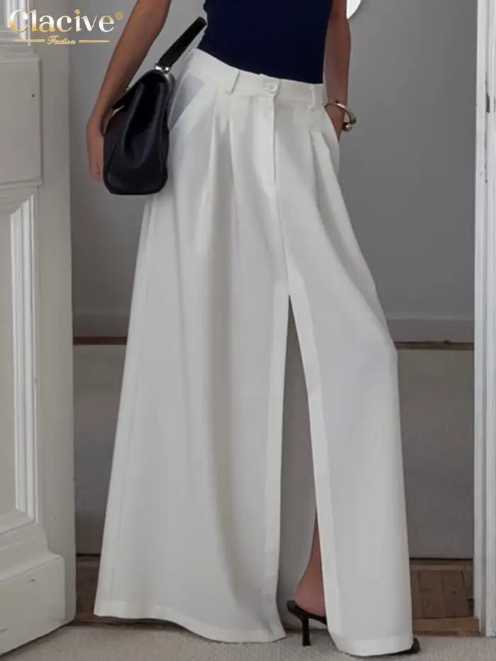 Clacive mode ample blanc femmes jupe décontracté taille haute Maxi
