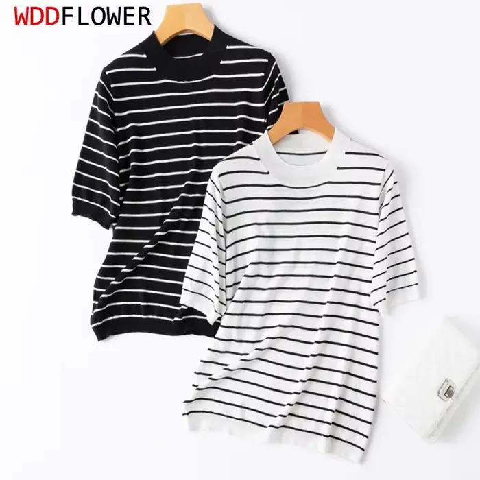 T-shirt en tricot à col rond pour femme