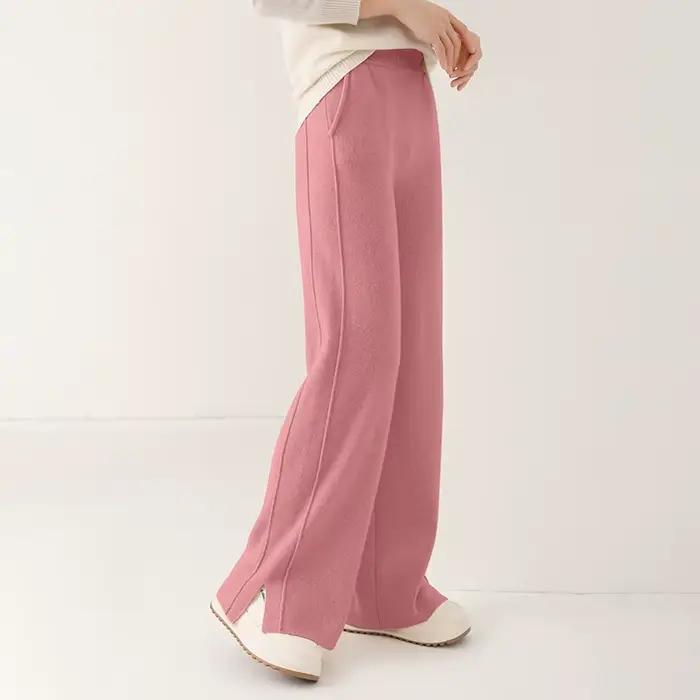 Femmes laine pantalon à jambes larges taille élastique fente latérale femme