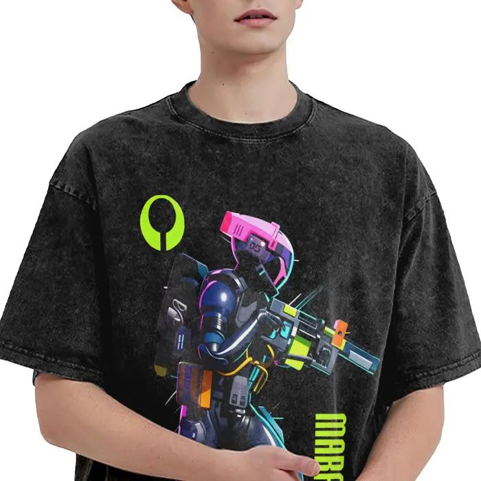 T-shirts Game Marathon Hip Hop en coton délavé Harajuku – Nouveauté Streetwear imprimé pour hommes et femmes