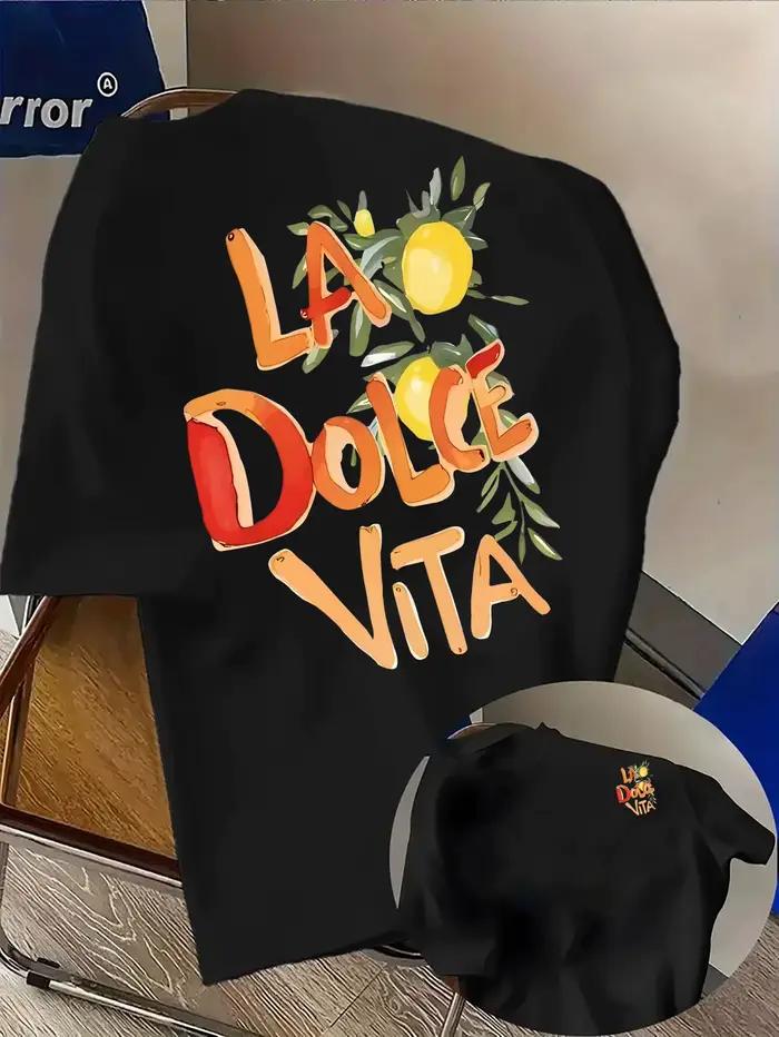 T-shirt pour homme en coton 100% doux de qualité supérieure avec impression artistique citronnée « La Dolce Vita »