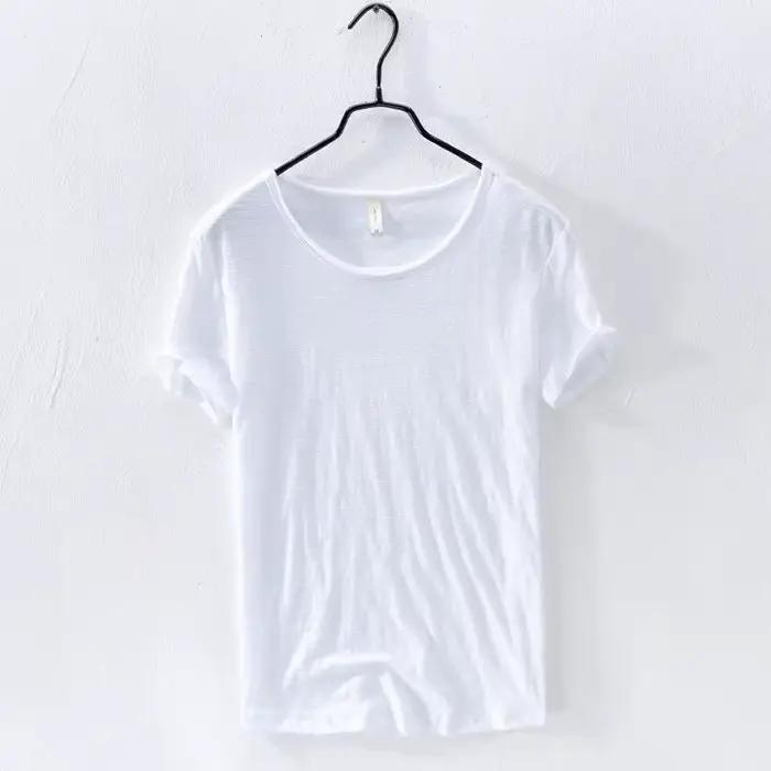 Boutique d'été coton 100% hommes décontracté col en V ou O manches courtes T-shirt mince respirant confortable couleur