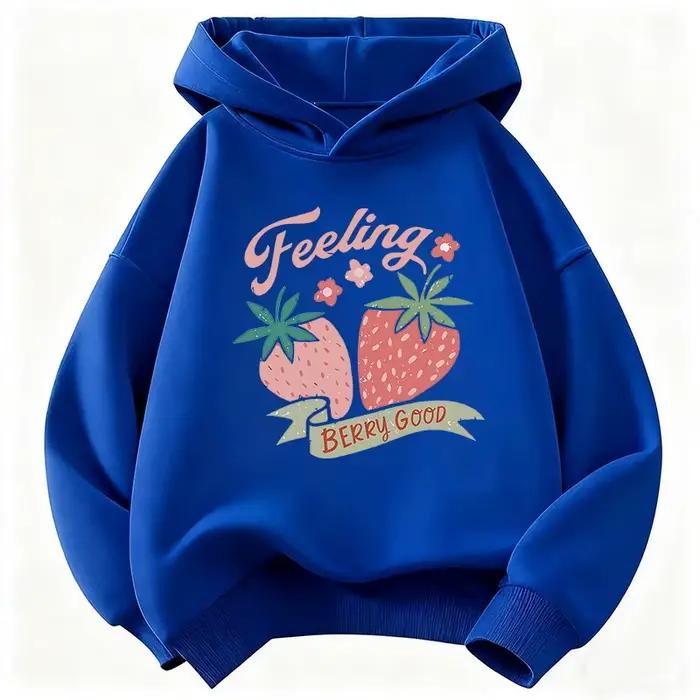 Sweat à capuche tendance motif fraise pour enfants