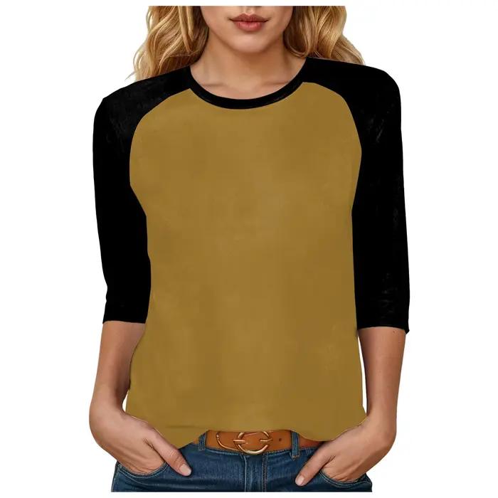 3/4 manches t-shirt femmes mode couleur blocage