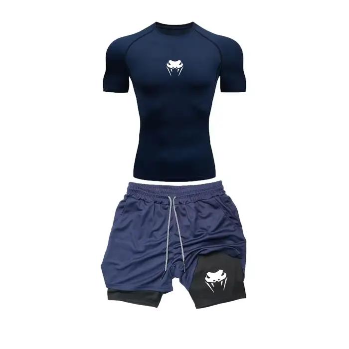Vêtements de Compression Polyester pour Hommes Manches Courtes Taille Réelle Sport Fitness Occasionnel Séchage Rapide Double Couche Short Costumes d'Été