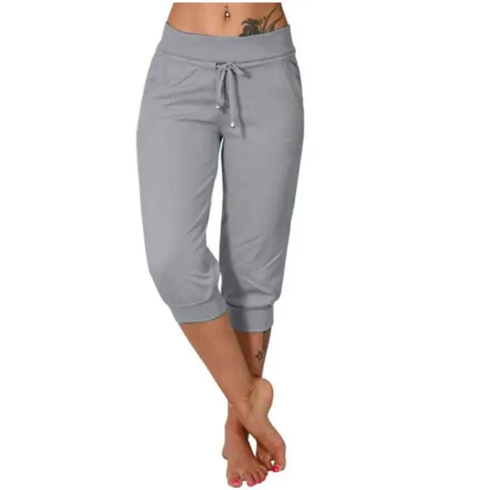 Pantalon de jogging classique pour femmes en coton et polyester, capri avec double poche, adapté pour la plage et les vacances estivales, disponible en plusieurs couleurs et tailles