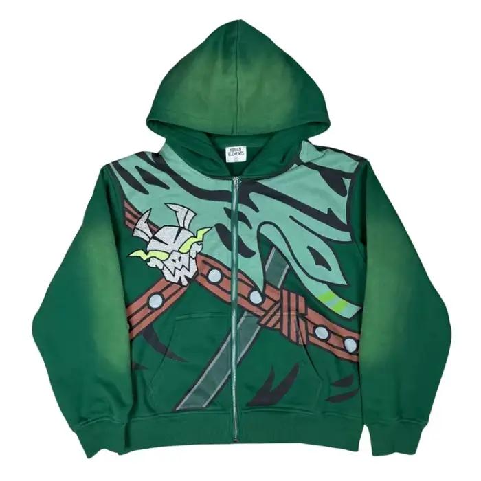 Sweat-shirt à capuche zippé Y2K avec motif de dessin animé Ninja pour hommes et femmes, coupe ample, streetwear, sweat-shirt décontracté, mode hip-hop