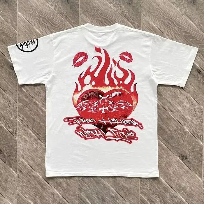 HS Lovers Tee Portrait Heart of Fire T-shirts en coton à manches courtes pour hommes et femmes