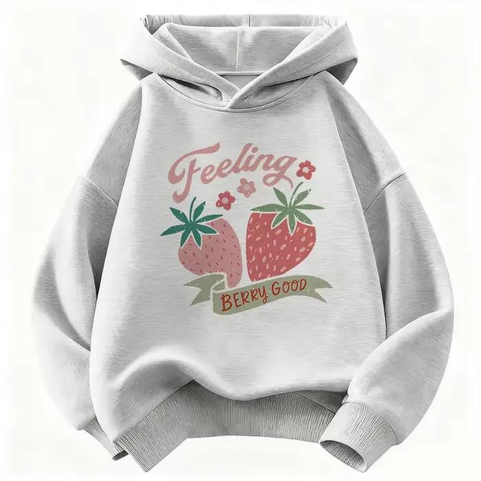 Sweat à capuche tendance motif fraise pour enfants