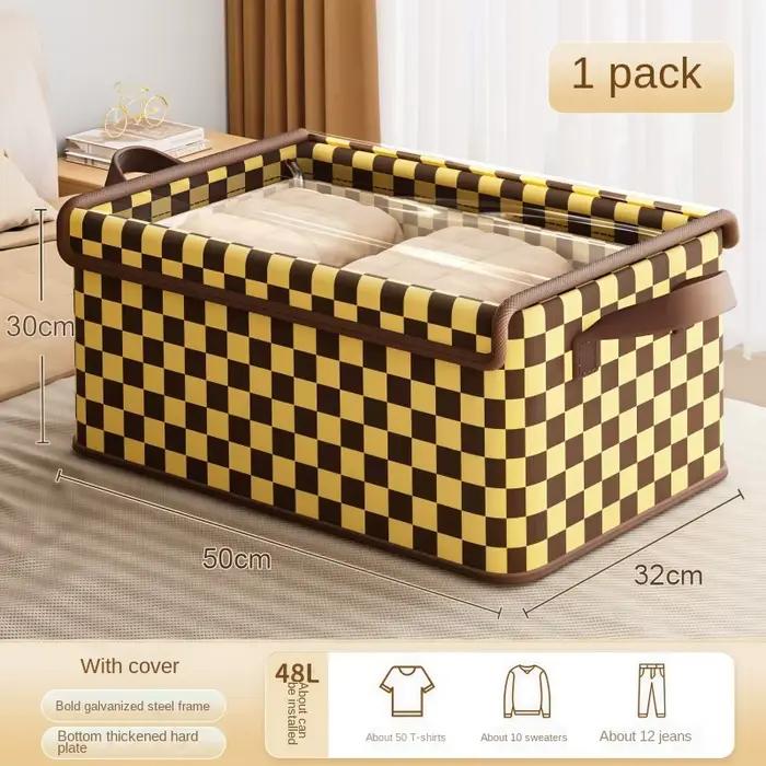 Boîte de rangement pour vêtements en tissu à carreaux