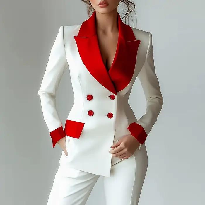 Veste de costume formelle de couleur contrastée pour femme