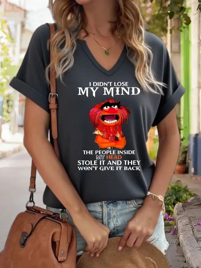 T-shirt graphique à col en V pour femmes