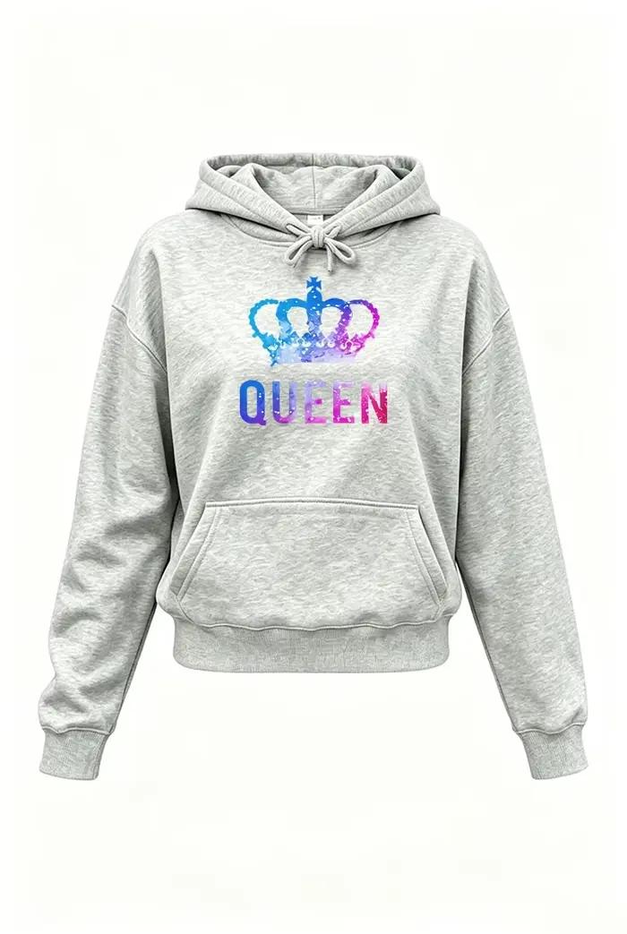 Ensemble décontracté pour femme Queen Printing : Sweat à capuche et pantalon de jogging pour sports de plein air – Collection Automne-Hiver