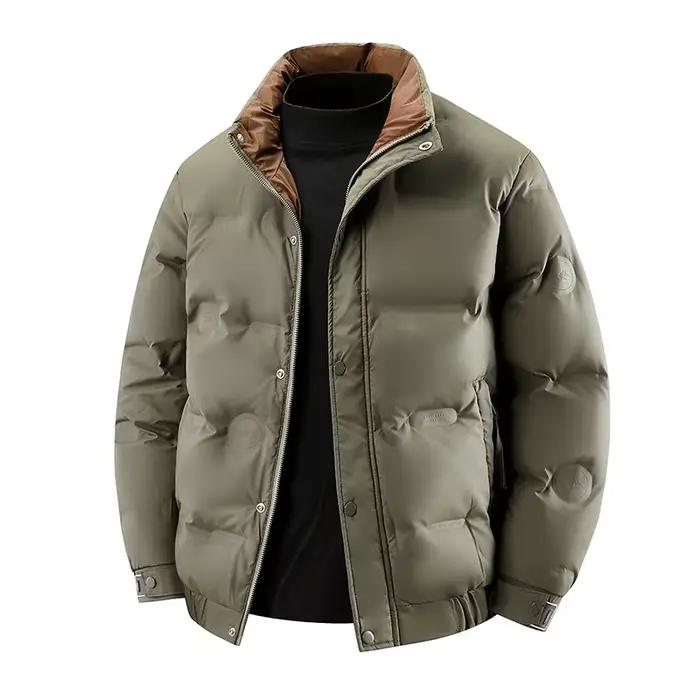Veste en polyester ample et chaude avec duvet d'oie blanc pour hommes, style décontracté, fermeture éclair, poches pratiques, saison froide automne-hiver