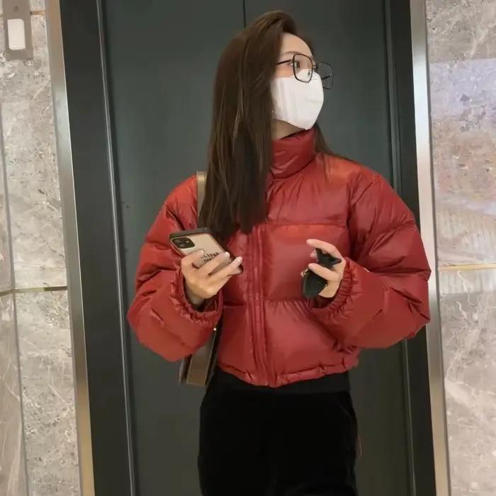 Kendall Jenner édition 1984 veste courte bouffante femme taille haute col montant manteau de pain brodé tissu Polyester