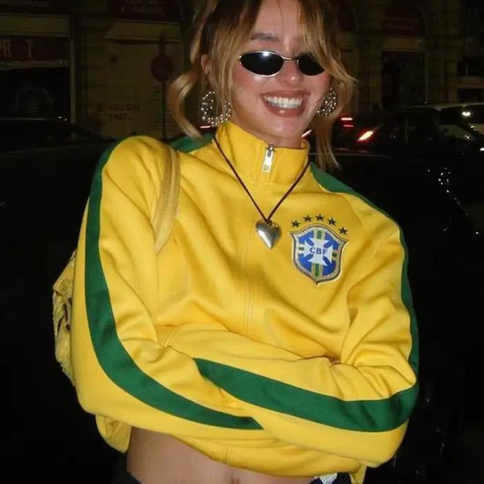 Veste de survêtement de football brésilienne courte pour femme