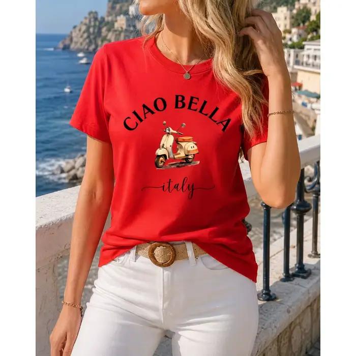 T-shirt pour femme CIAO BELLA à imprimé moto italienne
