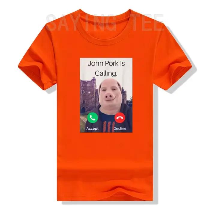 John Pork Is Calling answer and Phone T-Shirt, Humor Funny Pig Lover Graphic Tee Top, Streetwear Fashion, Short Sleeve Outfit, Gift