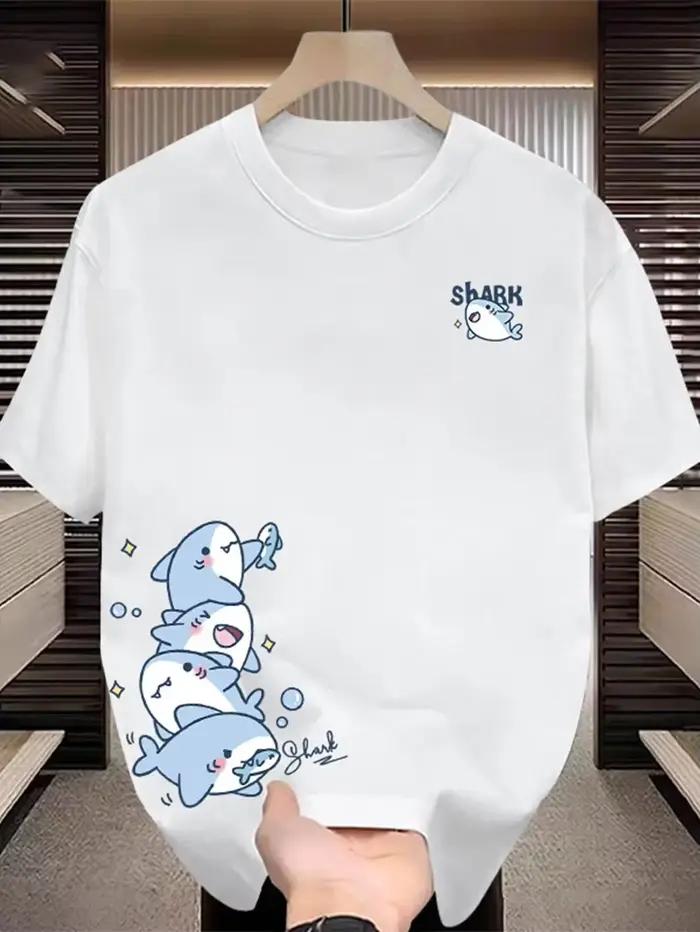 T-shirt créatif imprimé requin pour homme – Collection été 2026 – 100 % coton