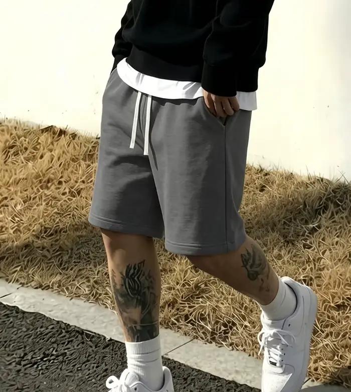 Shorts gris basiques simples pour hommes coupe ample cordon de serrage taille élastique coton pour jogging faire du shopping quatre saisons