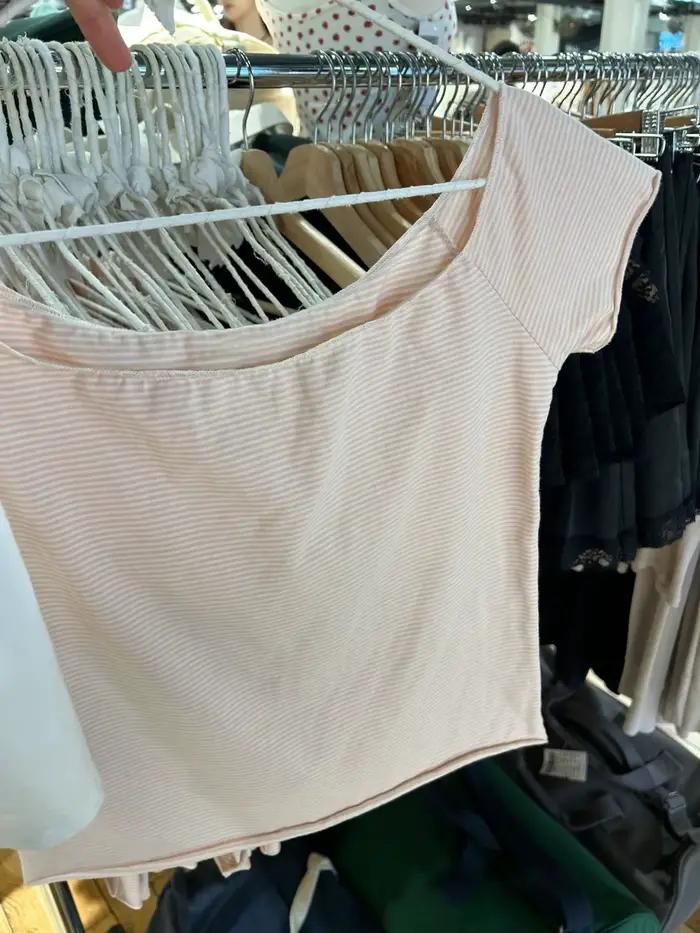 Ensemble Tshirt et short rayé rose doux pour femme haut court Slim à col Slash et short de survêtement droit à taille élastique coton ensemble deux pièces nouveau