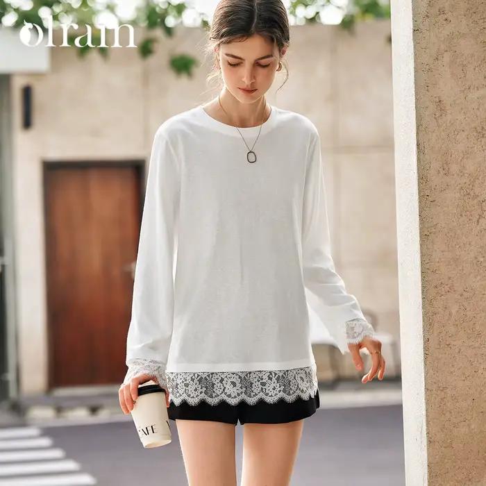 T-shirt en coton blanc OLrain pour femme
