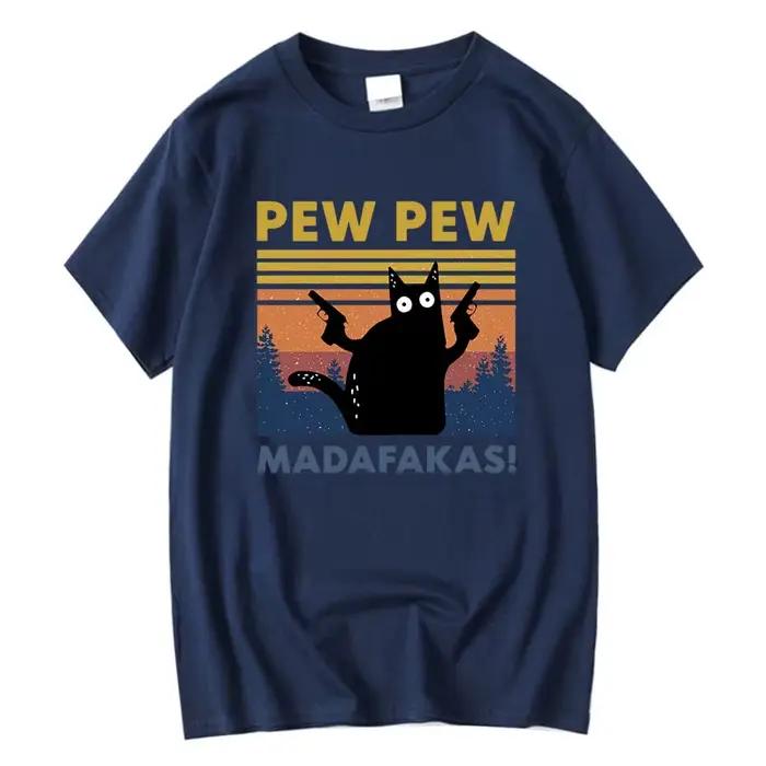Pew Pew Madafakas T-Shirt hommes à manches courtes nouveauté drôle chat