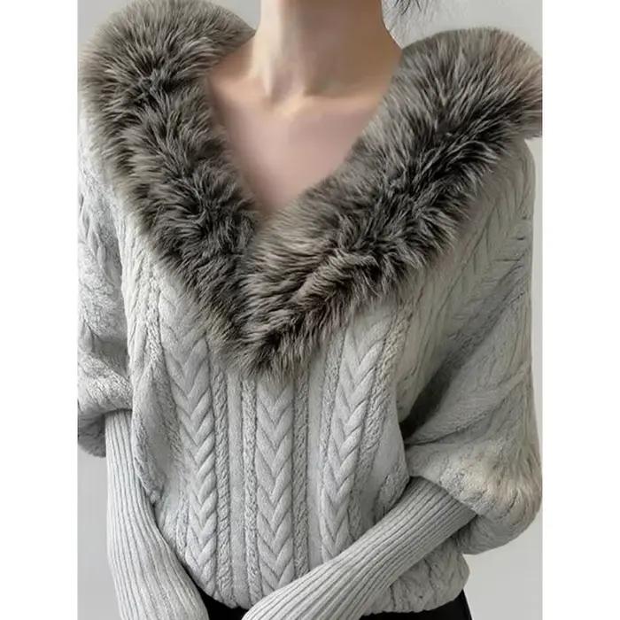 Pull tricoté rétro à grand col en v pour femmes