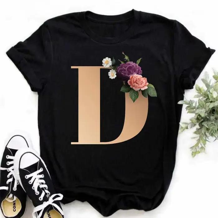 A B C D E Alphabet anglais imprimé T-Shirt femmes nouvel été Couples amoureux femme