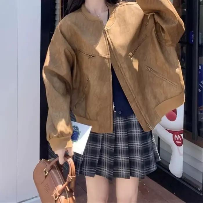 Veste de baseball vintage en daim pour femme