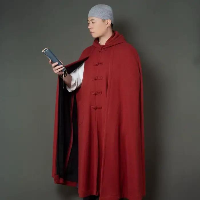 Cape à Capuche de Moine Rayonne et Coton Mixte pour Hommes et Femmes, Robe Traditionnelle Chinoise Élégante pour Méditation et Jogging Occasions Automne Hiver